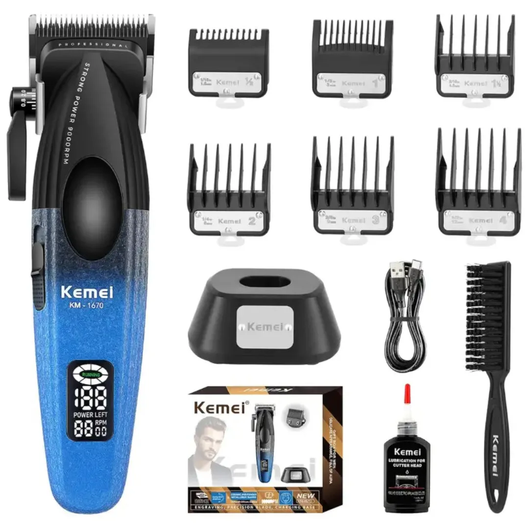 Kemei KM-1670 — Tondeuse Professionnelle Sans Fil – 9000 RPM, Écran LED, Batterie Longue Durée — Vue 2