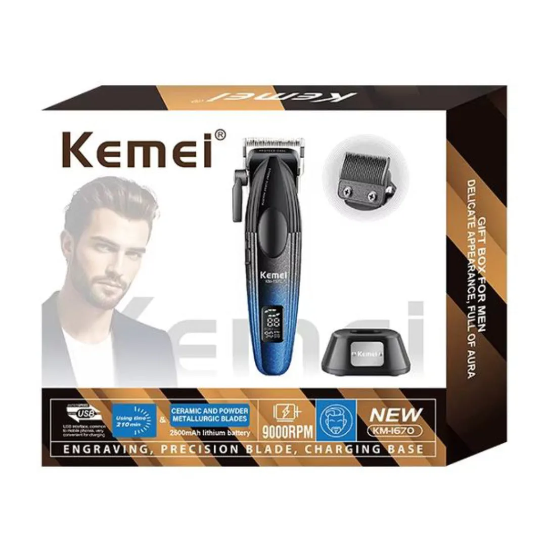 Kemei KM-1670 — Tondeuse Professionnelle Sans Fil – 9000 RPM, Écran LED, Batterie Longue Durée — Vue 3