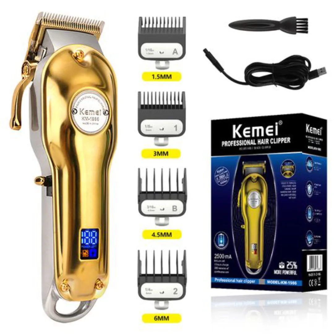 Kemei KM-1986 — Tondeuse à cheveux professionnelle sans fil rechargeable silencieuse