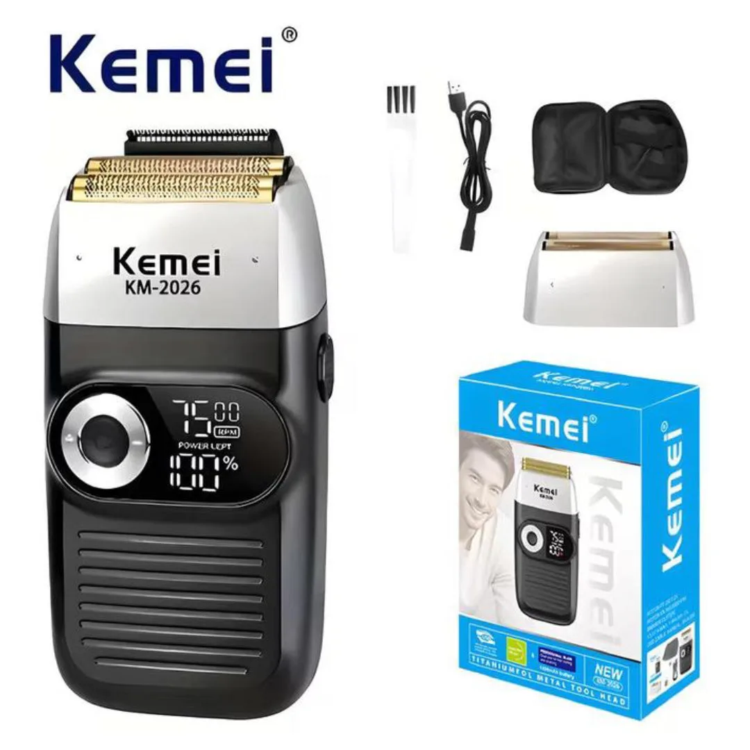 Kemei KM-2026 — Rasoir électrique professionnel pour hommes, conçu pour les cheveux, la barbe et le rasage des têtes chauves