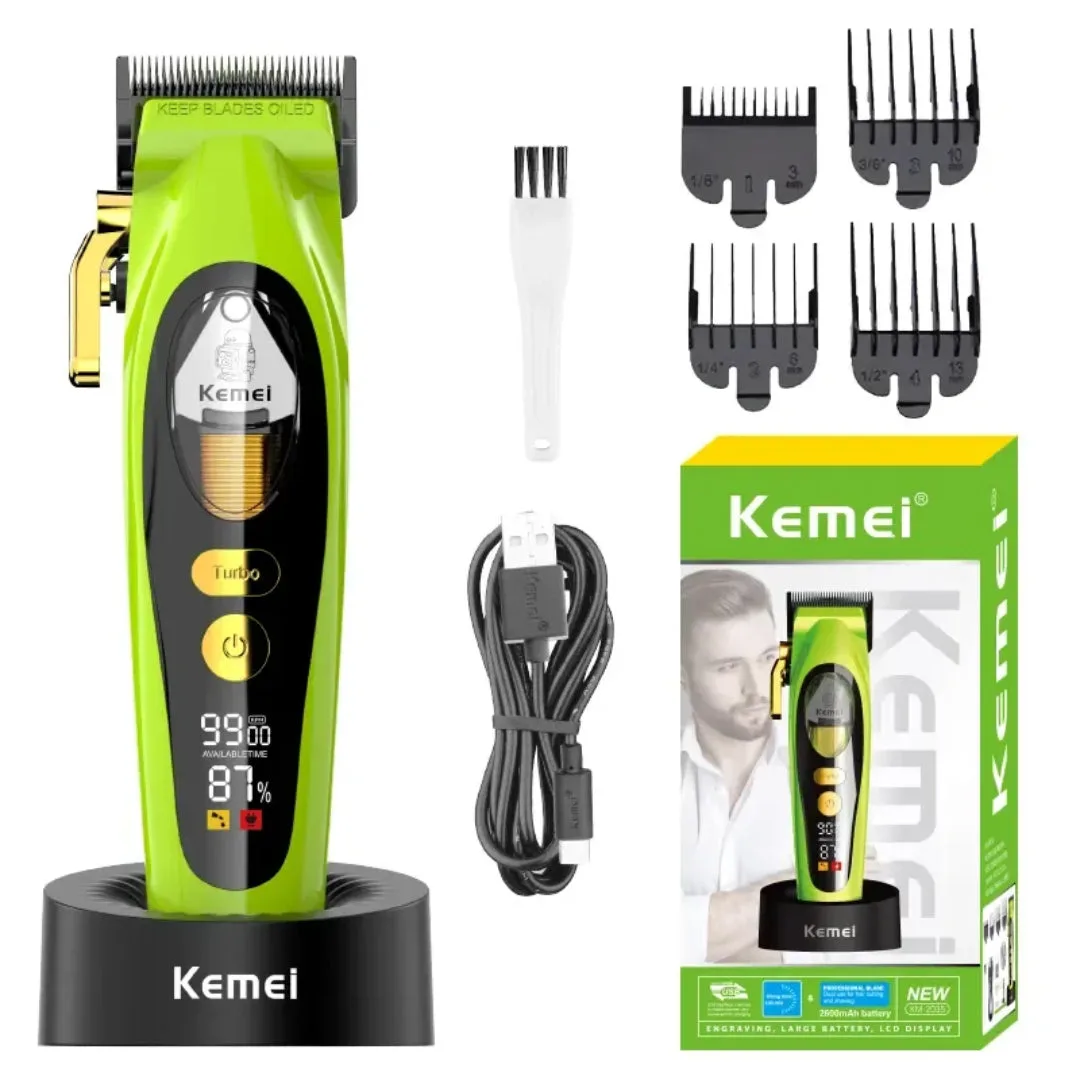 Kemei KM-2035 — Rasoir electrique a grille pour homme double lame flottante pour estomper peau et barbe rechargeable