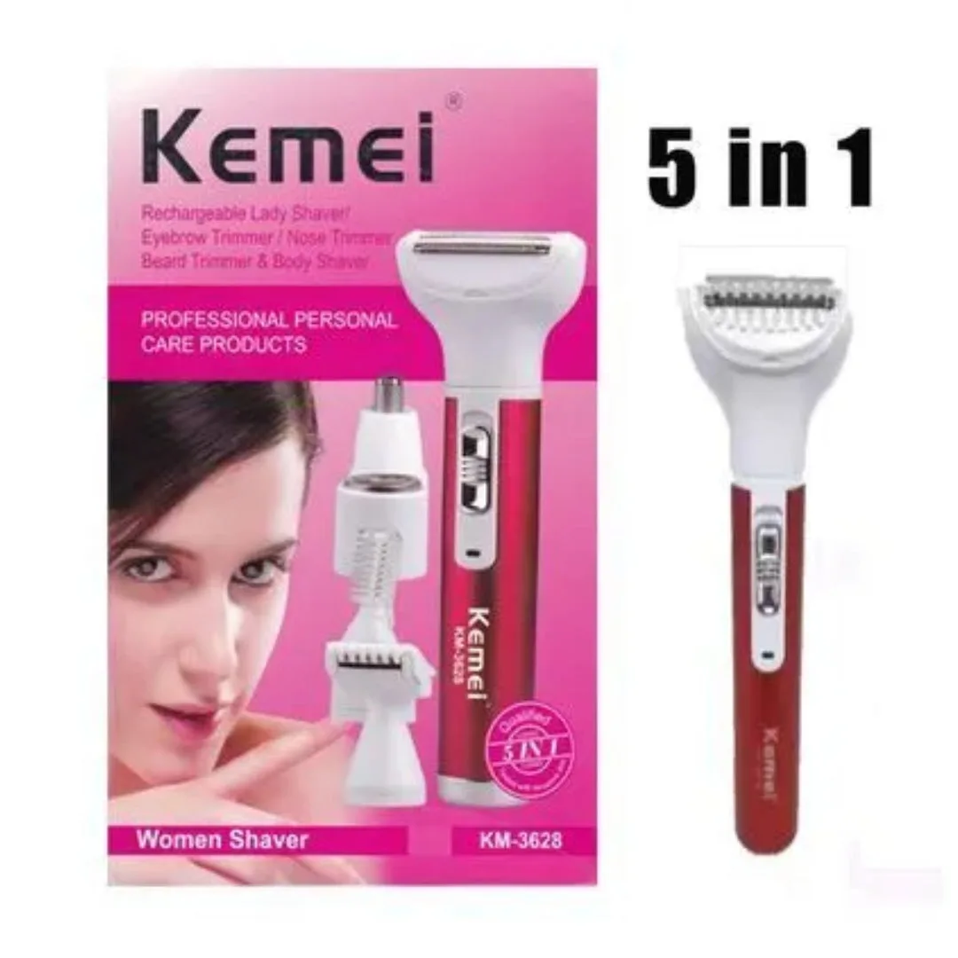 Kemei KM-3628 — Rasoir Électrique Multifonction Indolore Rechargeable USB, Têtes Interchangeables