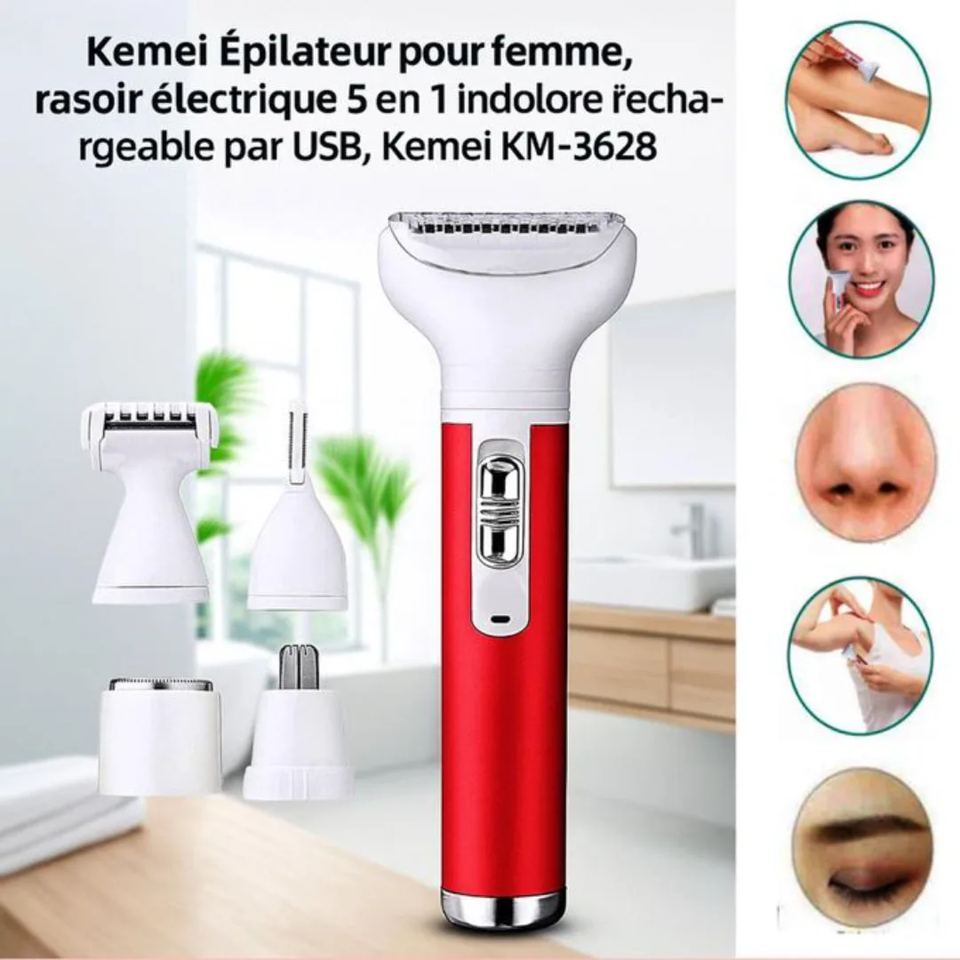 Kemei KM-3628 — Rasoir Électrique Multifonction Indolore Rechargeable USB, Têtes Interchangeables — Vue 3