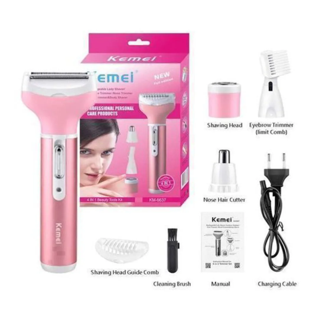 Kemei KM-6637 — Epilateur-Rasoir multifonctions - Rechargeable - 4 en 1 - Rose