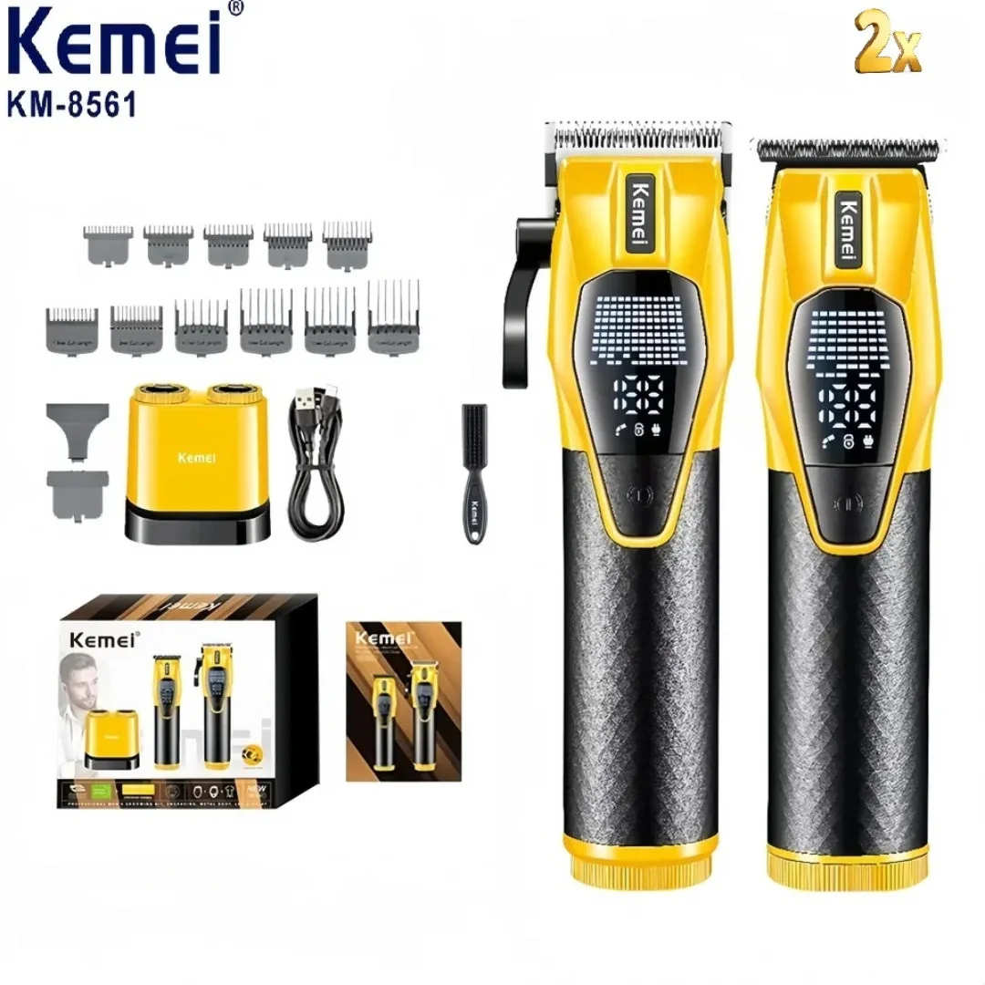 Kemei KM-8561 — Rasoir electrique a grille pour homme double lame flottante pour estomper peau et barbe rechargeable