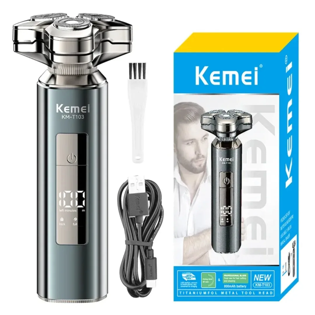 Kemei KM-T103 — Rasoir Électrique, Sécurité Magnétique – Lame Lavable, Portable