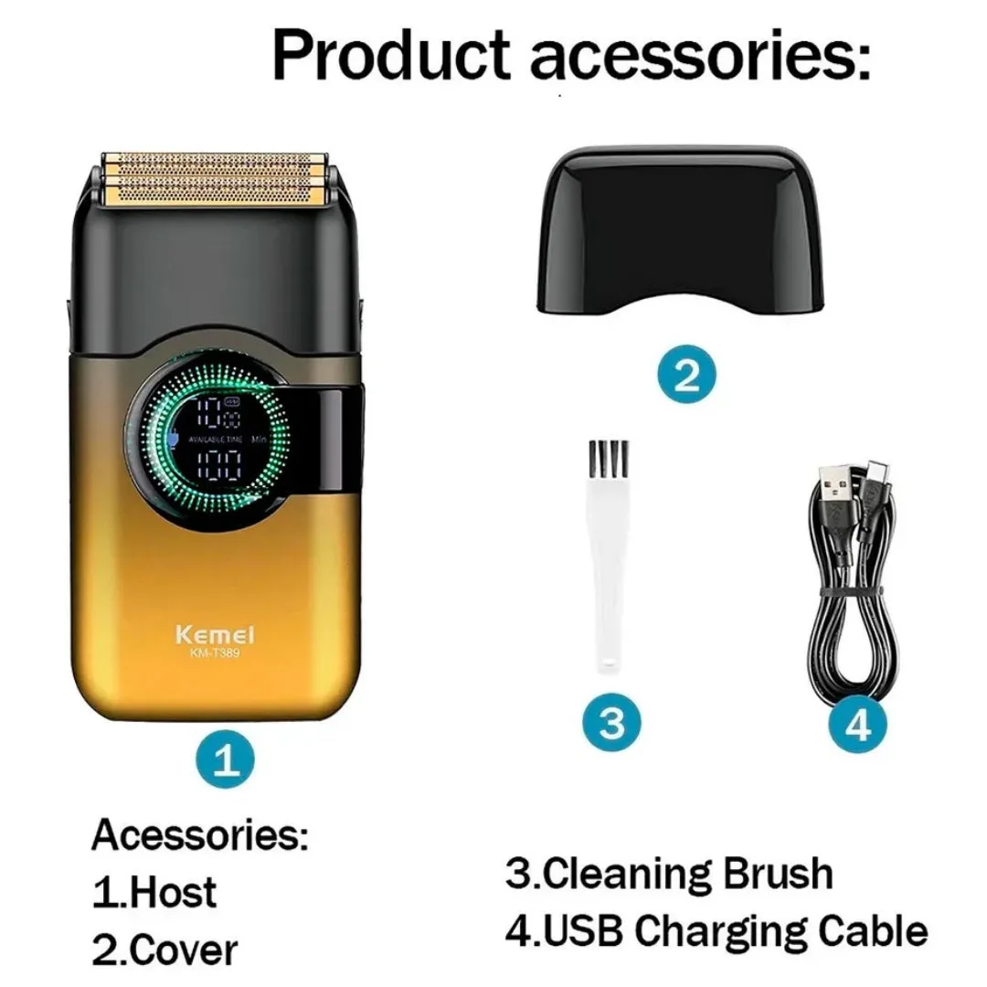 Kemei KM-T389 — Rasoir electrique a grille pour homme double lame flottante pour estomper peau et barbe rechargeable — Vue 4