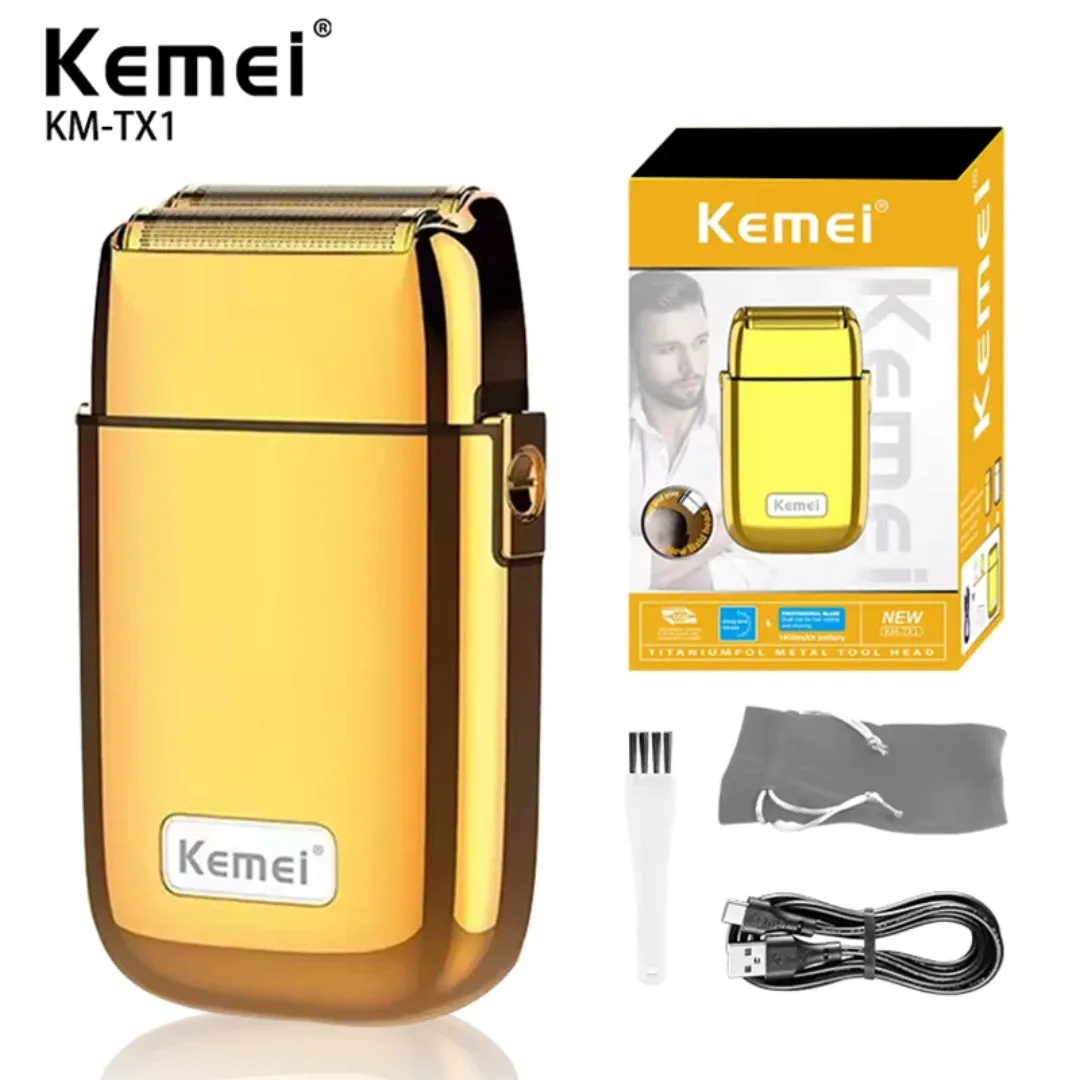 Kemei KM-TX1 — Rasoir électrique rechargeable Avec chargement USB, en métal, pour homme